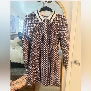 Maeve Black and White Geometric Long Sleeve Dress NWT